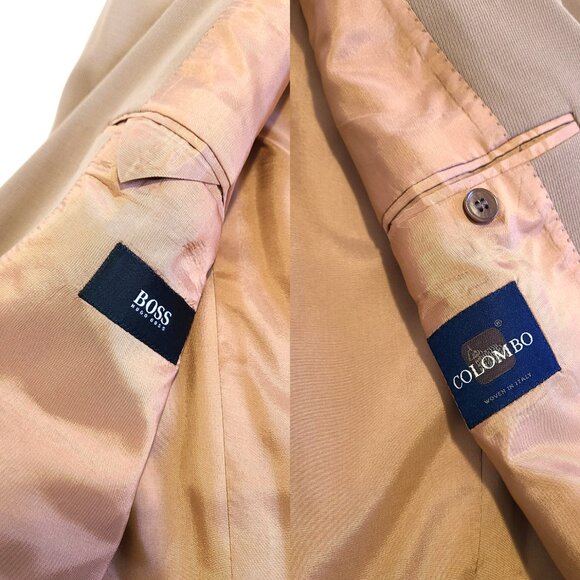 Hugo Boss Men’s Light Brown Wool Blazer Leather Trim Jacket Size 42L Burton - Picture 12 of 14